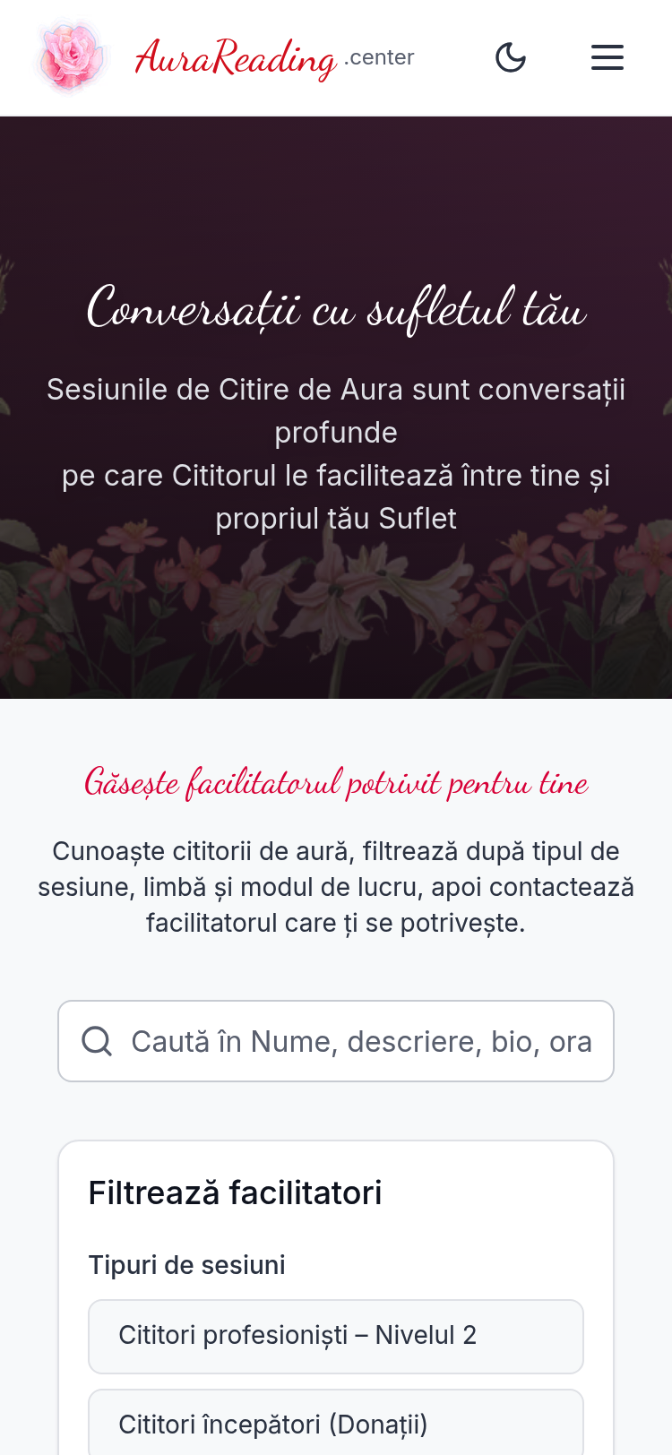 AuraReading.center mobile view